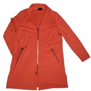 Q Neel Sweater Jacket Womens 10 Orange Zipper Unlined Shift Long Sleeve Tunic
